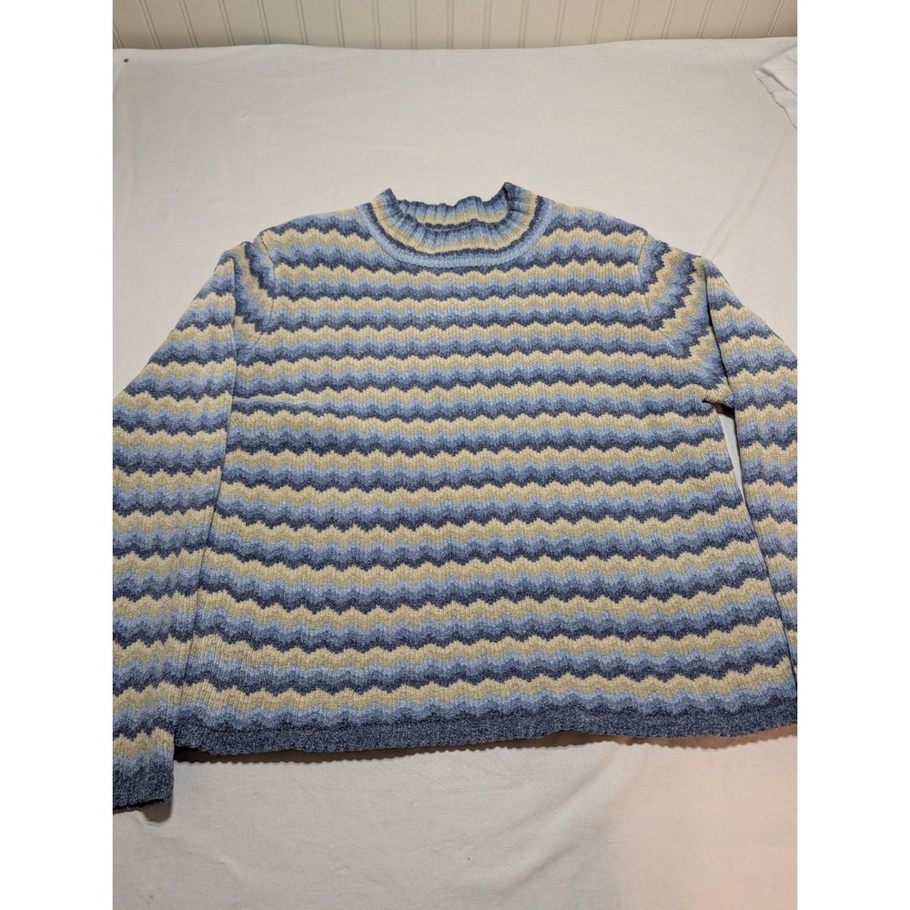 Christopher & Banks Blue Chevron Chenille Knit Sweater Crew Neck Large